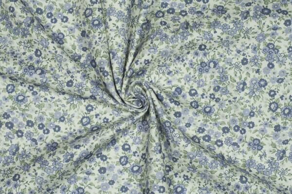 Bavlněná látka s květinovým vzorem Aria, organická bavlna, světle modrá