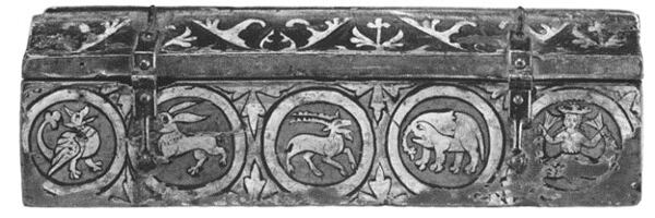 vyobrazení zajíce ve středověké Evropě, dřevěná krabička, 13.století 