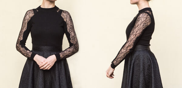 Krátká kolová sukně z brokátu