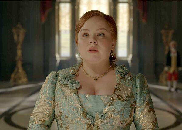 Green-gold Bridgerton dress Penelope