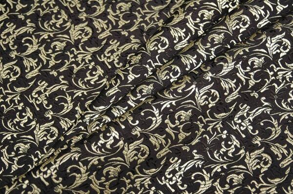 Brokát ornamenty, černo-zlatý