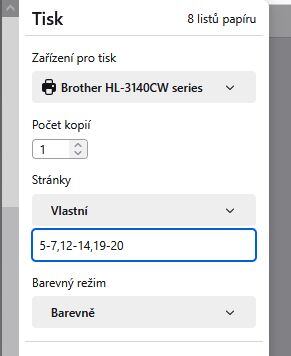 Nastavení tiskárny pro tisk střihu