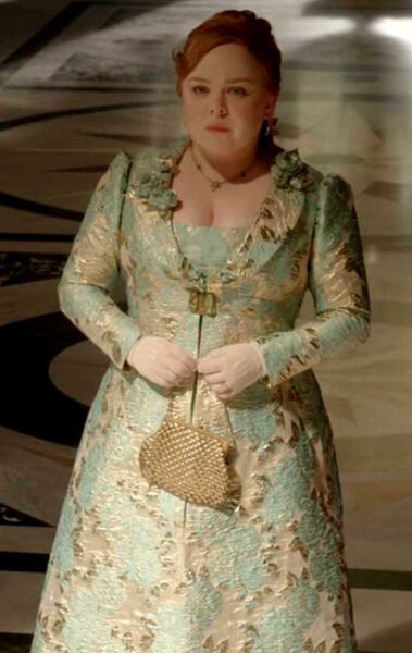 Green-gold Bridgerton dress Penelope