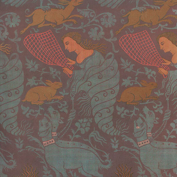 Žena lovící zajíce, perské hedvábí, 11.-12.století