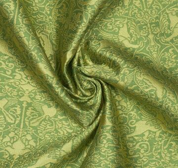 Syryjski jedwab z gryfami, lisami i ptakami, 100% jedwabny samit, jasnozielony