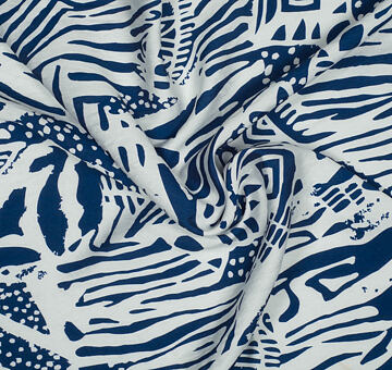 Lehký viskózový popelín, tmavě modrý abstraktní vzor