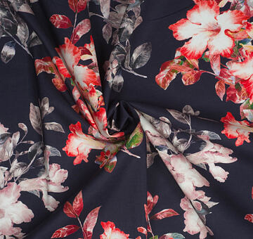 Bavlněný batist s květinovým vzorem, tmavě modrý, 0.5m