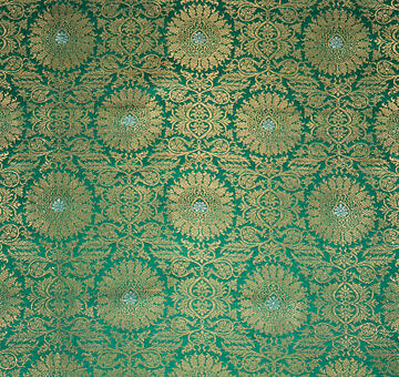 Brokát Lucca, ručně tkané hedvábí se zlatou nití, smaragdový
