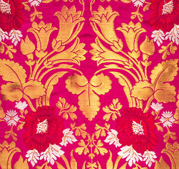 Brokat drzewny Slovácko, jedwab ze złotą nitką, malinowy, 0,5 m