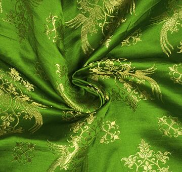 Jedwabny brokat św. Zenobiusza, ręcznie tkany złotą nicią, oliwkowozielony, 1,5 m