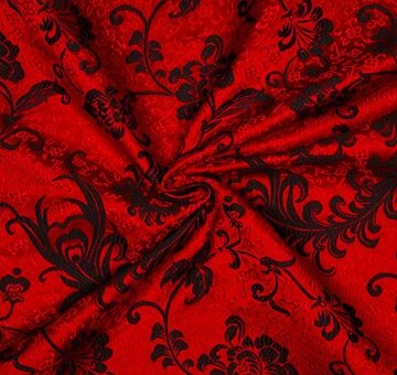 Brokát paví pera, černo-červený