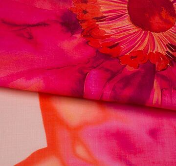 Ramie, lehká, květinová, růžovo-oranžová