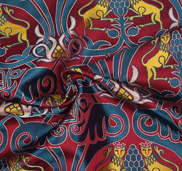 Hiszpański brokat z lwicą z Granady, mieszanka jedwabiu i lureksu, niebiesko-złoty