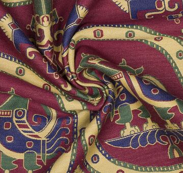 Sogdyjski jedwab z kogutami w perłowych medalionach, samit, czerwony