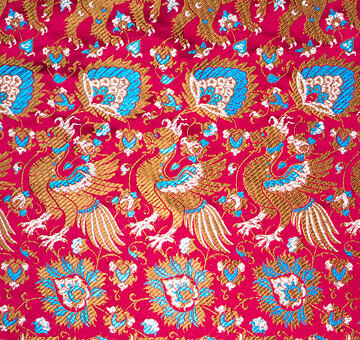 Brokat z psami i ptakami, mieszanka jedwabiu, czerwono-brązowy