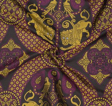 Bizantyjski jedwab ze skrzydlatymi lwami w medalionie, samit, czarny
