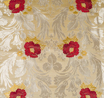 Stromový brokát Slovácko, hedvábí se stříbrnou nití, režný