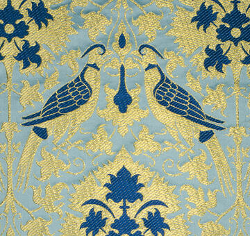 Brokat z ziębą i wiciokrzewem, mieszanka jedwabiu, jasnoniebieski