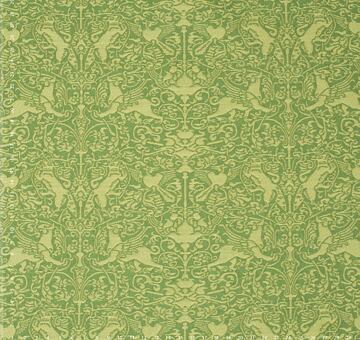 Syrské hedvábí s gryfiny, liškami a ptáky, samitum 100% hedvábí, světle zelené
