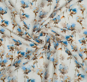 Lehký popelín šatovka, směs viskózy, nylonu a lnu, modrý květinový vzor