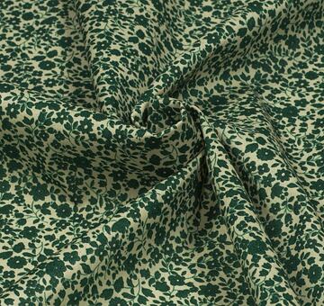 Japonská bavlněná látka FLOWNNY, šatovka, krémovo-tmavě zelená