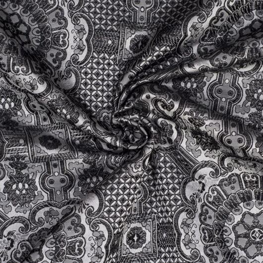 Brokát Ming, černo-stříbrný