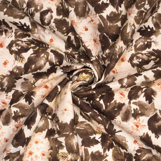 Japońska tkanina lniana Naturalny ogród, brązowy