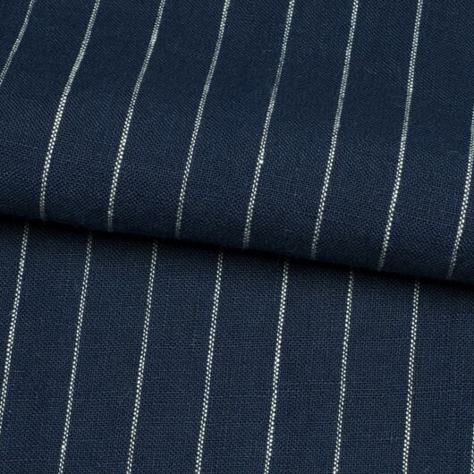 Lněné plátno, proužkované, tmavě modro-bílé