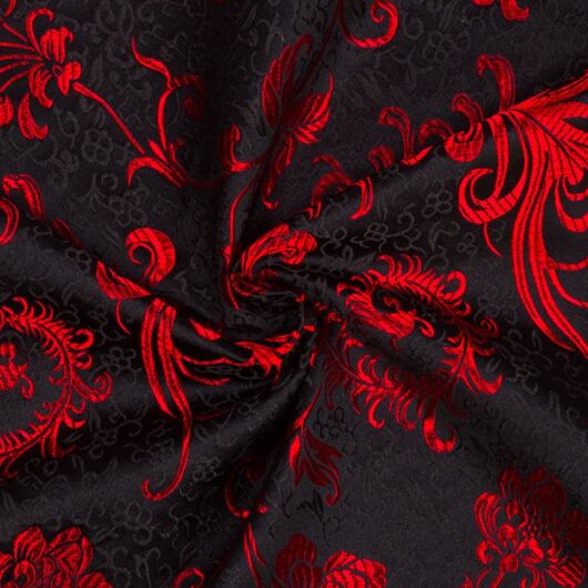 Látka brokát paví pera, červeno-černý