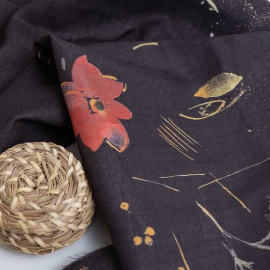 Nani IRO Japońska bawełna organiczna "Hana no toki niwa", podwójna gaza, brązowy