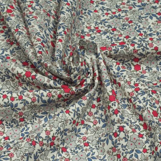 Bavlněný voál Piona, květinový vzor, organická bavlna, světle šedý