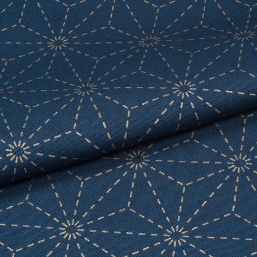 Látka na sashiko s předtištěným vzorem konopného listu, modrá