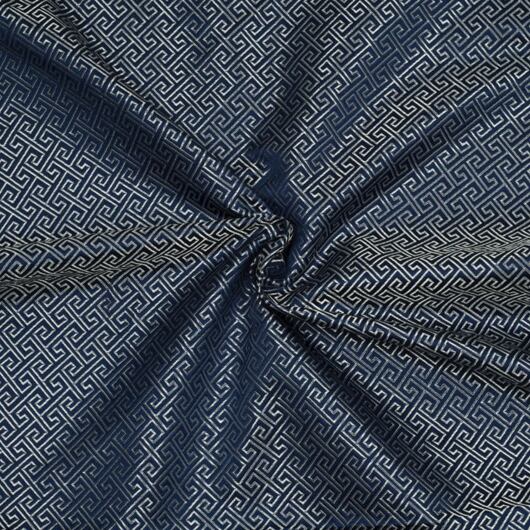Brokát geometrický, stříbrno-tmavě modrý