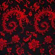 Látka brokát paví pera, červeno-černý
