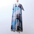 Japońska tkanina bawełniana Keshiki "station city", czerwono-niebieska